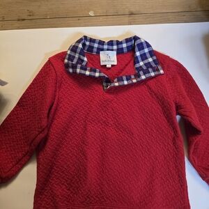 Classic Red Kids Sweater with Plaid Collar